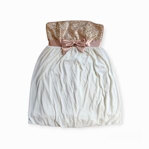 Vintage Jessica McClintock Gunne Sax Gold Sequin Strapless Bubble Hem Dress 11